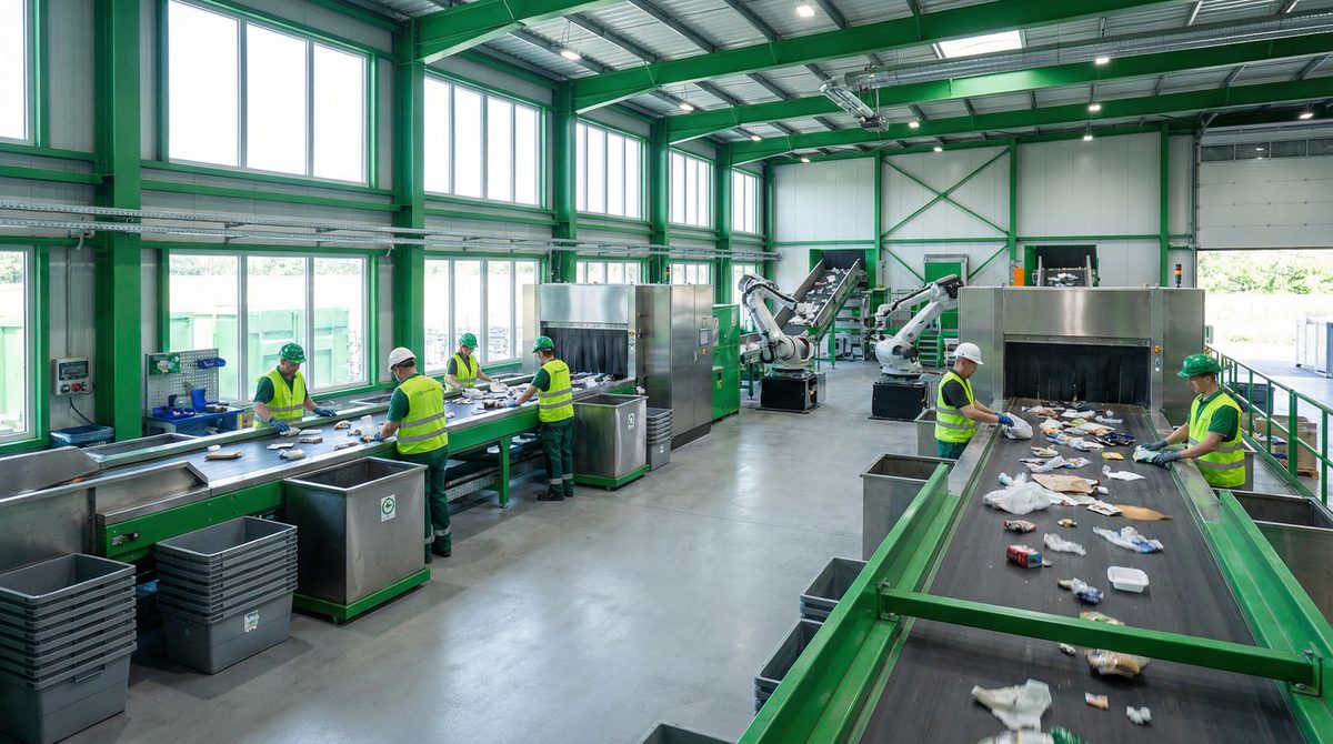 Nowoczesna sortownia odpadów PartnerBDO z pracownikami